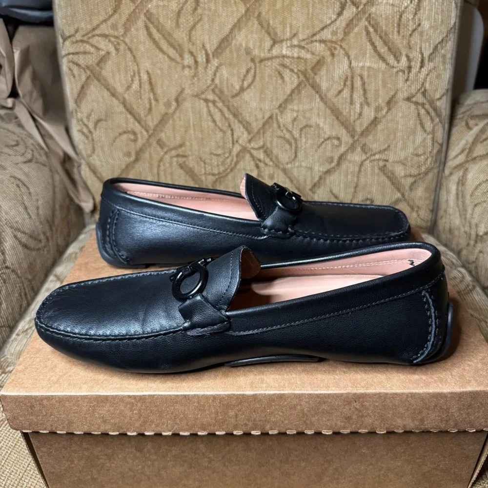 Ferragamo Salvatore Black Leather Men's‎ 10 EEE Dress Slip-on Loafers